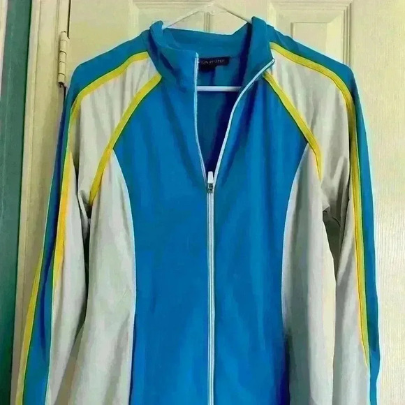 Boston Proper Blue White Yellow Athletic Jacket size medium - Picture 1 of 3